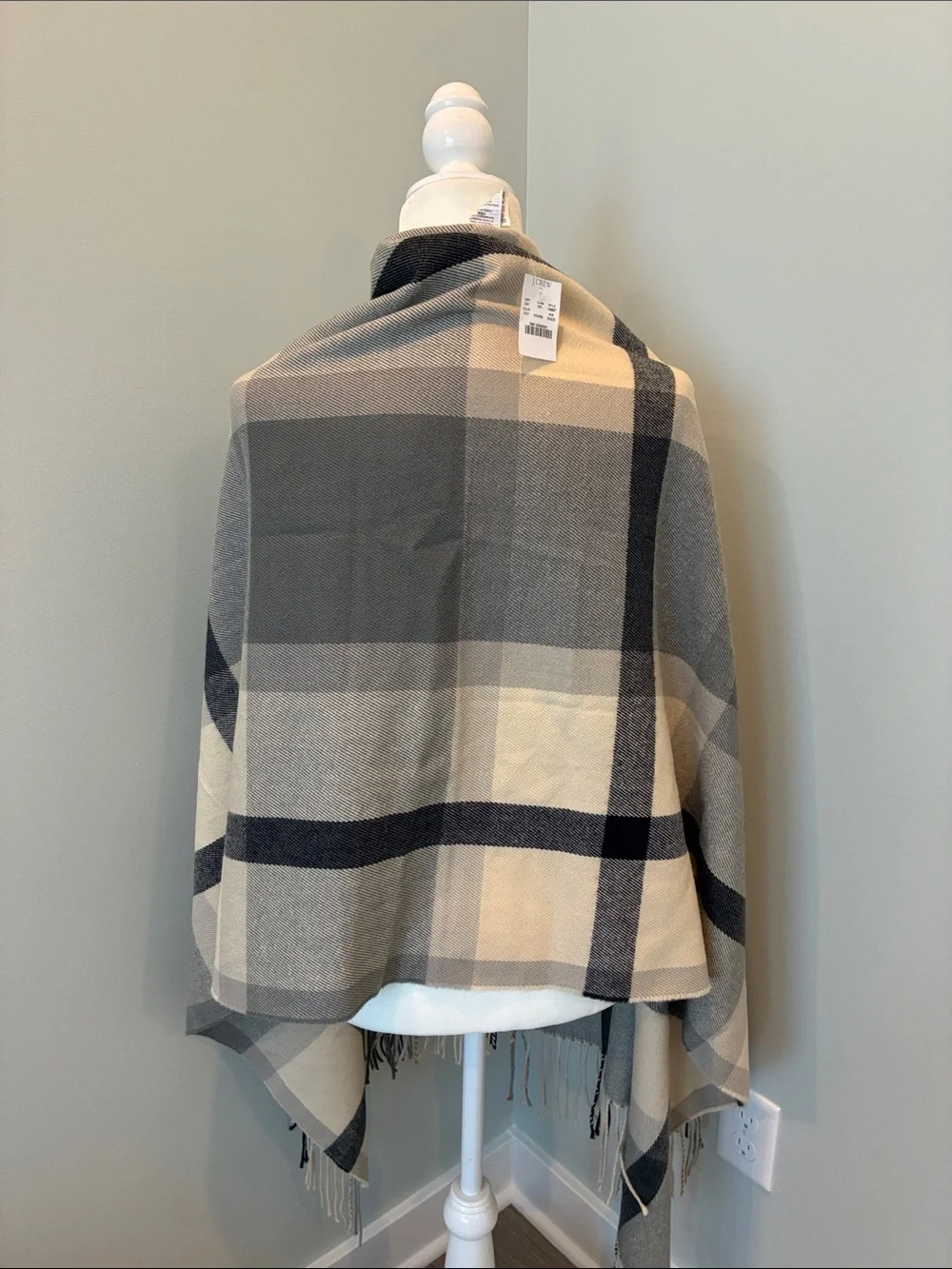 Jcrew Factory Cozy Neutral Plaid Wrap ~ Cream & Gray